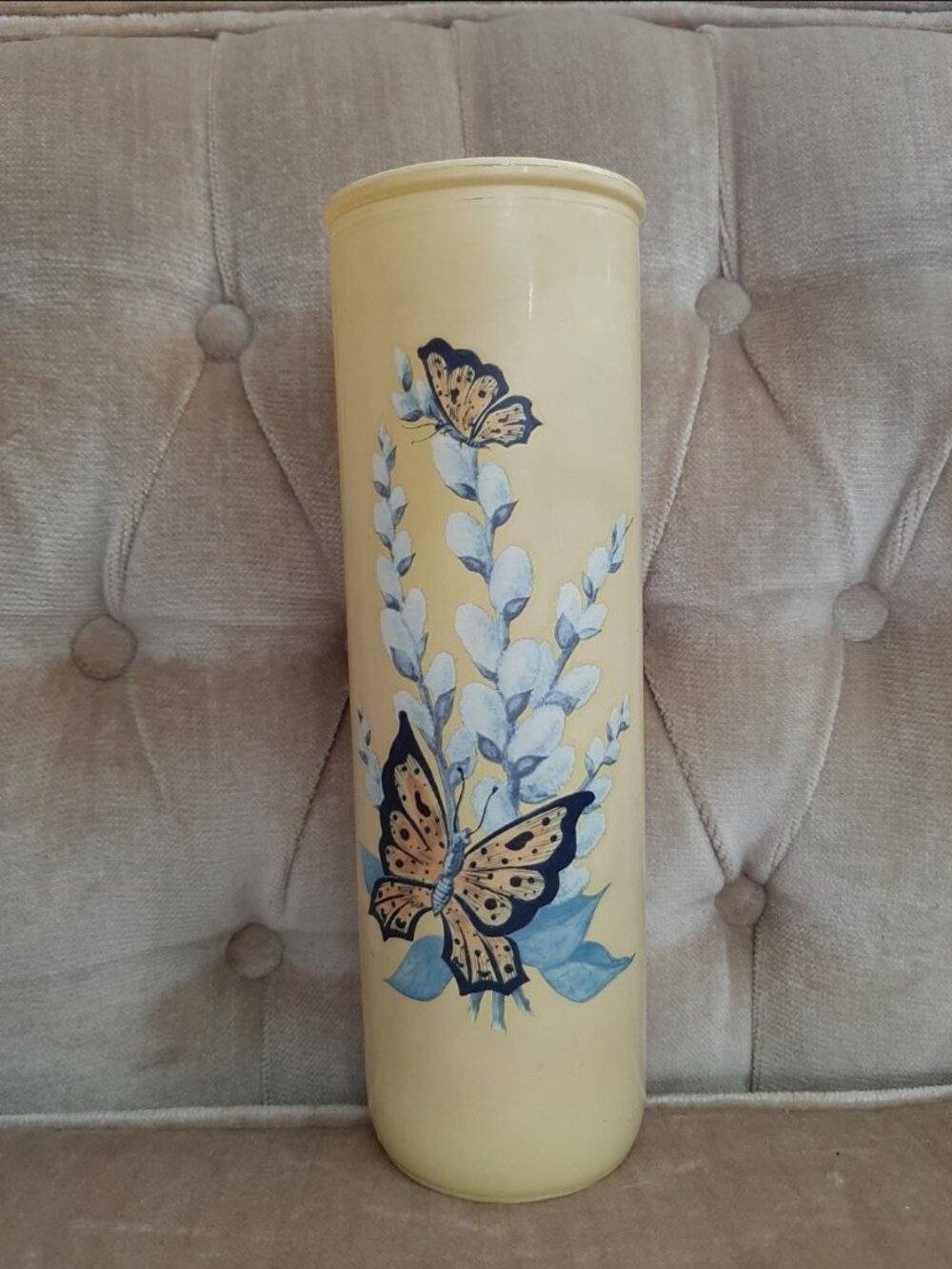 Vintage 1970s butterfly glass candle mcm home decor pillar retro
